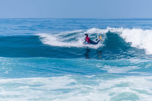 VIANA DO CASTELO, PORTUGAL - SEPTEMBER 22, 2016: Mathias Dias (CHI) during  the Viana World Bodyboard Championship 2016.