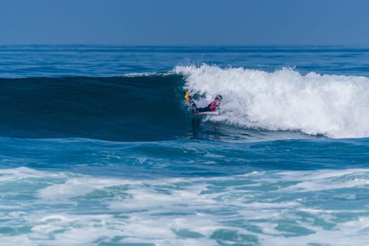 VIANA DO CASTELO, PORTUGAL - SEPTEMBER 22, 2016: Mathias Dias (CHI) during  the Viana World Bodyboard Championship 2016.