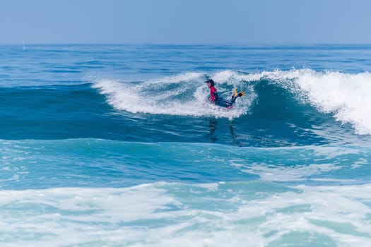 VIANA DO CASTELO, PORTUGAL - SEPTEMBER 22, 2016: Mathias Dias (CHI) during  the Viana World Bodyboard Championship 2016.