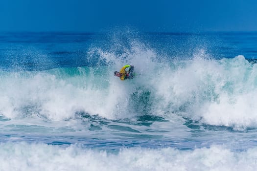 VIANA DO CASTELO, PORTUGAL - SEPTEMBER 22, 2016: Alex Uranga (EUS) during  the Viana World Bodyboard Championship 2016.