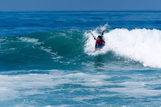 VIANA DO CASTELO, PORTUGAL - SEPTEMBER 22, 2016: Mathias Dias (CHI) during  the Viana World Bodyboard Championship 2016.