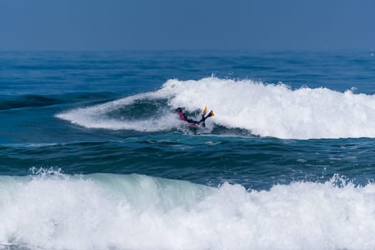 VIANA DO CASTELO, PORTUGAL - SEPTEMBER 22, 2016: Mathias Dias (CHI) during  the Viana World Bodyboard Championship 2016.
