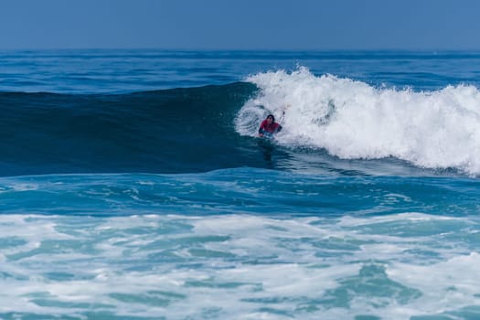 VIANA DO CASTELO, PORTUGAL - SEPTEMBER 22, 2016: Mathias Dias (CHI) during  the Viana World Bodyboard Championship 2016.