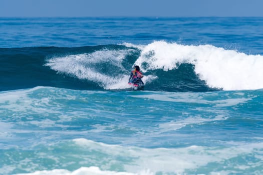 VIANA DO CASTELO, PORTUGAL - SEPTEMBER 22, 2016: Mathias Dias (CHI) during  the Viana World Bodyboard Championship 2016.