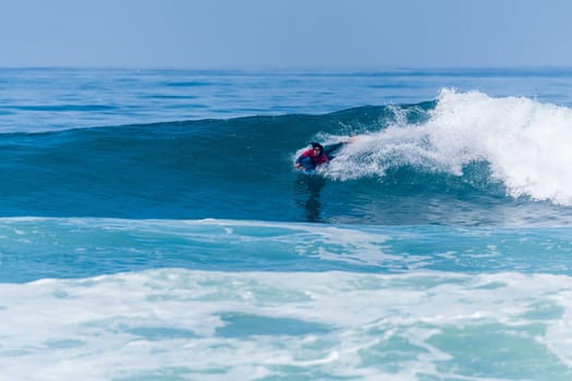 VIANA DO CASTELO, PORTUGAL - SEPTEMBER 22, 2016: Mathias Dias (CHI) during  the Viana World Bodyboard Championship 2016.