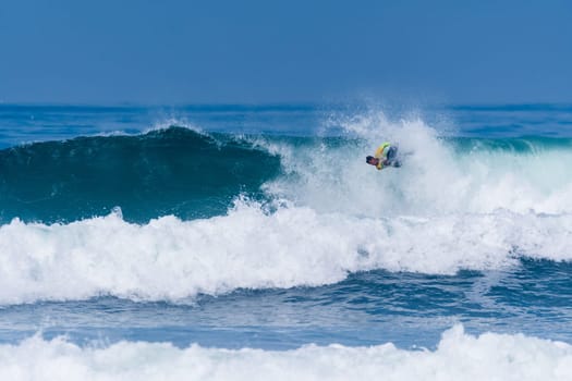 VIANA DO CASTELO, PORTUGAL - SEPTEMBER 22, 2016: Alex Uranga (EUS) during  the Viana World Bodyboard Championship 2016.
