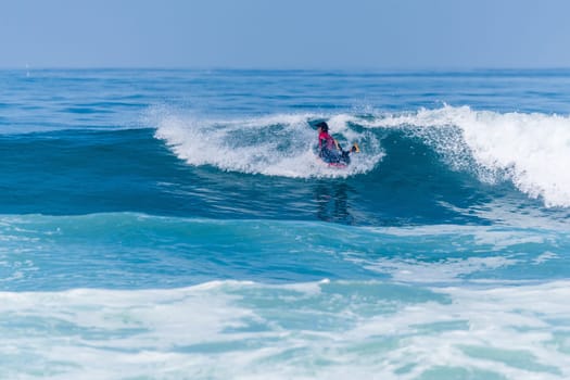 VIANA DO CASTELO, PORTUGAL - SEPTEMBER 22, 2016: Mathias Dias (CHI) during  the Viana World Bodyboard Championship 2016.
