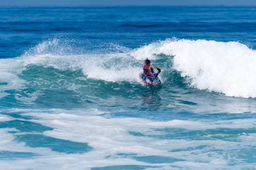 VIANA DO CASTELO, PORTUGAL - SEPTEMBER 22, 2016: Mathias Dias (CHI) during  the Viana World Bodyboard Championship 2016.