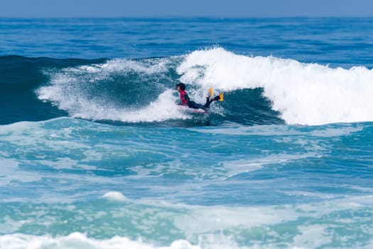VIANA DO CASTELO, PORTUGAL - SEPTEMBER 22, 2016: Mathias Dias (CHI) during  the Viana World Bodyboard Championship 2016.