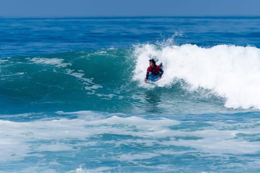 VIANA DO CASTELO, PORTUGAL - SEPTEMBER 22, 2016: Mathias Dias (CHI) during  the Viana World Bodyboard Championship 2016.
