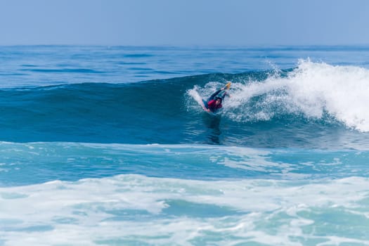 VIANA DO CASTELO, PORTUGAL - SEPTEMBER 22, 2016: Mathias Dias (CHI) during  the Viana World Bodyboard Championship 2016.