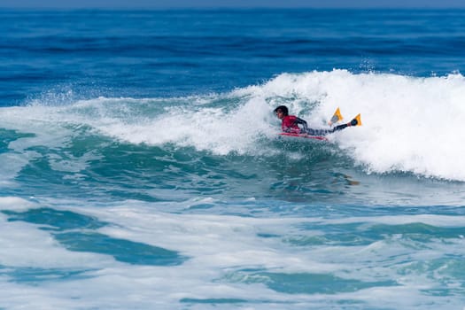 VIANA DO CASTELO, PORTUGAL - SEPTEMBER 22, 2016: Mathias Dias (CHI) during  the Viana World Bodyboard Championship 2016.