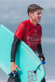 VIANA DO CASTELO, PORTUGAL - SEPTEMBER 22, 2016: Dave Hubbard (HAW) during  the Viana World Bodyboard Championship 2016.