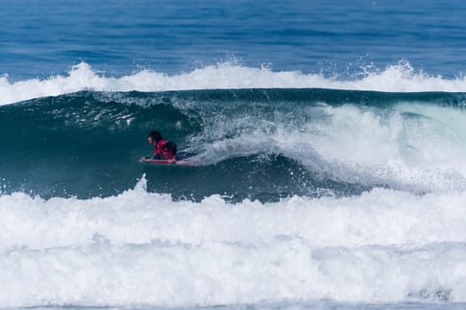 VIANA DO CASTELO, PORTUGAL - SEPTEMBER 22, 2016: Mathias Dias (CHI) during  the Viana World Bodyboard Championship 2016.