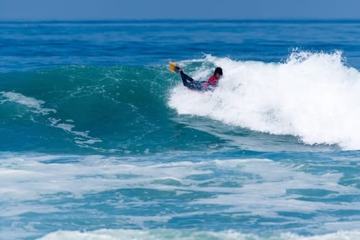 VIANA DO CASTELO, PORTUGAL - SEPTEMBER 22, 2016: Mathias Dias (CHI) during  the Viana World Bodyboard Championship 2016.