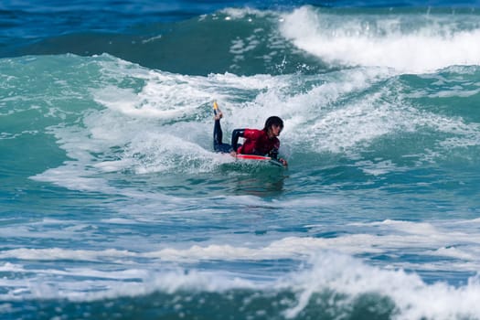 VIANA DO CASTELO, PORTUGAL - SEPTEMBER 22, 2016: Mathias Dias (CHI) during  the Viana World Bodyboard Championship 2016.