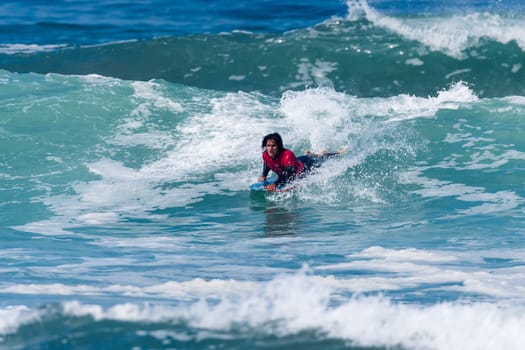 VIANA DO CASTELO, PORTUGAL - SEPTEMBER 22, 2016: Mathias Dias (CHI) during  the Viana World Bodyboard Championship 2016.