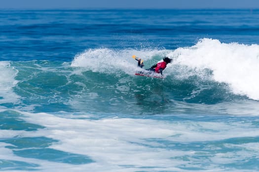 VIANA DO CASTELO, PORTUGAL - SEPTEMBER 22, 2016: Mathias Dias (CHI) during  the Viana World Bodyboard Championship 2016.