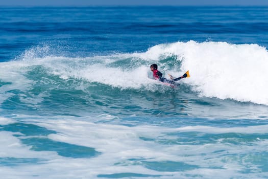 VIANA DO CASTELO, PORTUGAL - SEPTEMBER 22, 2016: Mathias Dias (CHI) during  the Viana World Bodyboard Championship 2016.