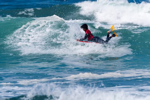 VIANA DO CASTELO, PORTUGAL - SEPTEMBER 22, 2016: Mathias Dias (CHI) during  the Viana World Bodyboard Championship 2016.