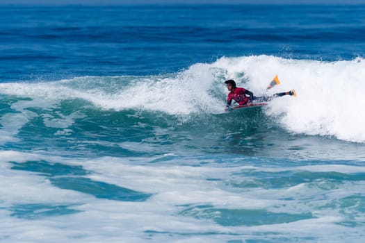 VIANA DO CASTELO, PORTUGAL - SEPTEMBER 22, 2016: Mathias Dias (CHI) during  the Viana World Bodyboard Championship 2016.