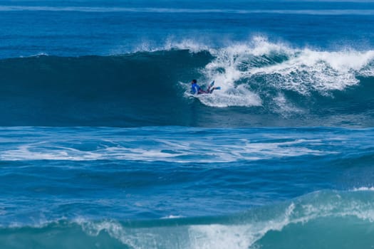 VIANA DO CASTELO, PORTUGAL - SEPTEMBER 22, 2016: Socrates Santana (BRA) during  the Viana World Bodyboard Championship 2016.