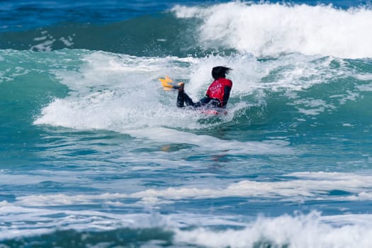VIANA DO CASTELO, PORTUGAL - SEPTEMBER 22, 2016: Mathias Dias (CHI) during  the Viana World Bodyboard Championship 2016.