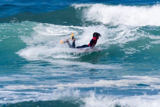 VIANA DO CASTELO, PORTUGAL - SEPTEMBER 22, 2016: Mathias Dias (CHI) during  the Viana World Bodyboard Championship 2016.