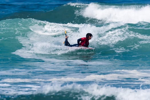 VIANA DO CASTELO, PORTUGAL - SEPTEMBER 22, 2016: Mathias Dias (CHI) during  the Viana World Bodyboard Championship 2016.