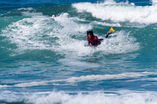 VIANA DO CASTELO, PORTUGAL - SEPTEMBER 22, 2016: Mathias Dias (CHI) during  the Viana World Bodyboard Championship 2016.
