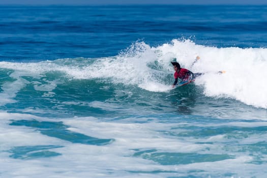 VIANA DO CASTELO, PORTUGAL - SEPTEMBER 22, 2016: Mathias Dias (CHI) during  the Viana World Bodyboard Championship 2016.