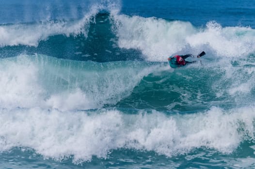 VIANA DO CASTELO, PORTUGAL - SEPTEMBER 22, 2016: Dave Hubbard (HAW) during  the Viana World Bodyboard Championship 2016.