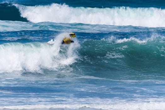 VIANA DO CASTELO, PORTUGAL - SEPTEMBER 22, 2016: Roberto Bruno (BRA) during  the Viana World Bodyboard Championship 2016.