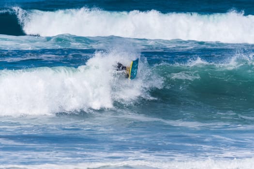 VIANA DO CASTELO, PORTUGAL - SEPTEMBER 22, 2016: Roberto Bruno (BRA) during  the Viana World Bodyboard Championship 2016.