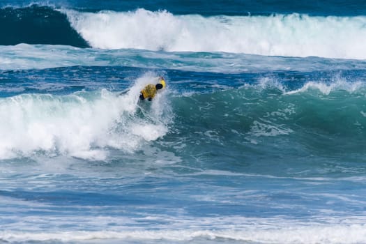 VIANA DO CASTELO, PORTUGAL - SEPTEMBER 22, 2016: Roberto Bruno (BRA) during  the Viana World Bodyboard Championship 2016.