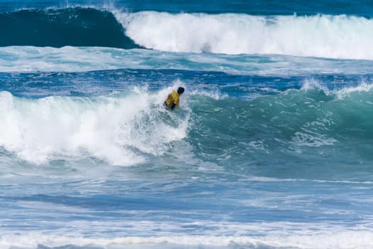 VIANA DO CASTELO, PORTUGAL - SEPTEMBER 22, 2016: Roberto Bruno (BRA) during  the Viana World Bodyboard Championship 2016.