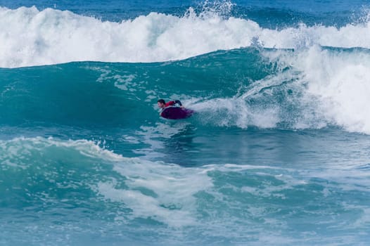 VIANA DO CASTELO, PORTUGAL - SEPTEMBER 22, 2016: Dave Hubbard (HAW) during  the Viana World Bodyboard Championship 2016.