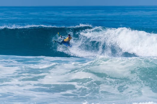 VIANA DO CASTELO, PORTUGAL - SEPTEMBER 22, 2016: Uri Valadao (BRA) during  the Viana World Bodyboard Championship 2016.