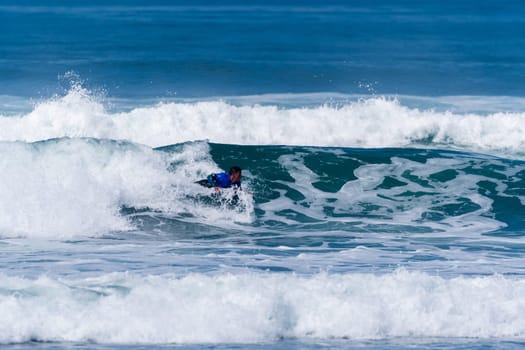 VIANA DO CASTELO, PORTUGAL - SEPTEMBER 22, 2016: Goncalo Pinheiro (POR) during  the Viana World Bodyboard Championship 2016.