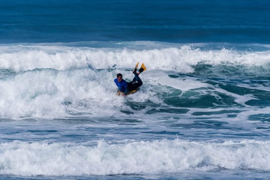VIANA DO CASTELO, PORTUGAL - SEPTEMBER 22, 2016: Goncalo Pinheiro (POR) during  the Viana World Bodyboard Championship 2016.