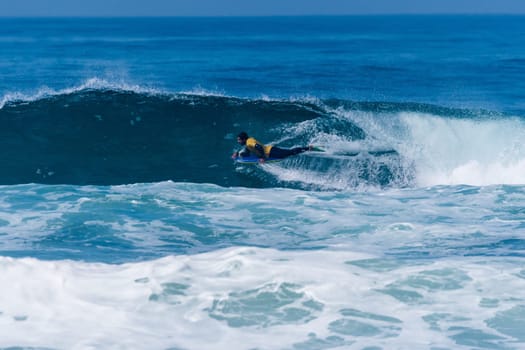 VIANA DO CASTELO, PORTUGAL - SEPTEMBER 22, 2016: Uri Valadao (BRA) during  the Viana World Bodyboard Championship 2016.