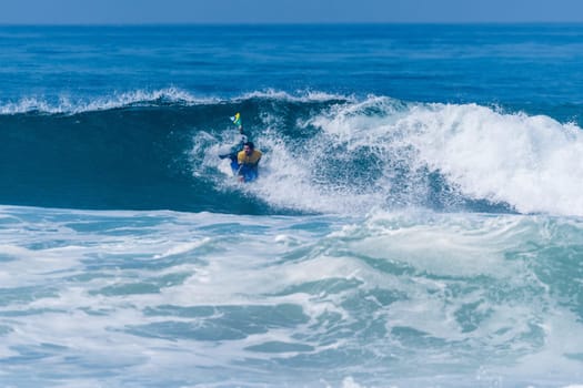 VIANA DO CASTELO, PORTUGAL - SEPTEMBER 22, 2016: Uri Valadao (BRA) during  the Viana World Bodyboard Championship 2016.