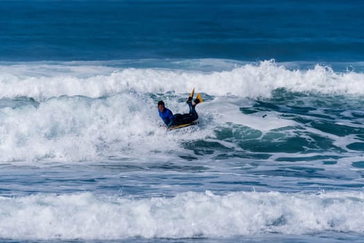 VIANA DO CASTELO, PORTUGAL - SEPTEMBER 22, 2016: Goncalo Pinheiro (POR) during  the Viana World Bodyboard Championship 2016.