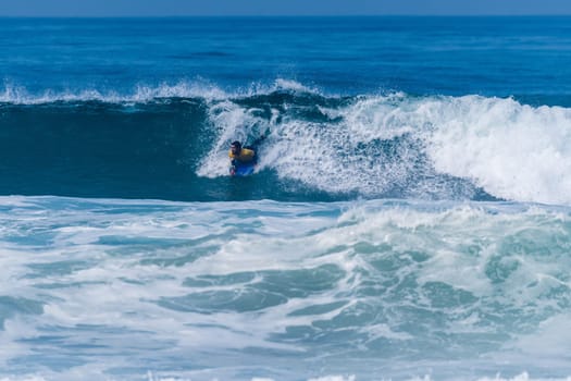 VIANA DO CASTELO, PORTUGAL - SEPTEMBER 22, 2016: Uri Valadao (BRA) during  the Viana World Bodyboard Championship 2016.