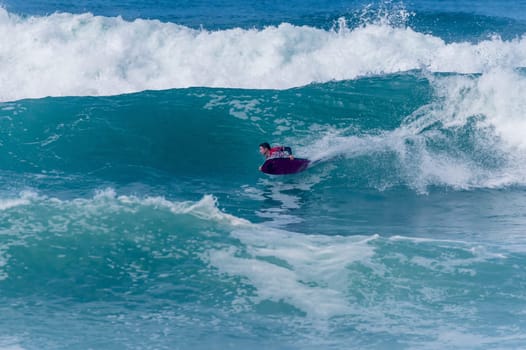 VIANA DO CASTELO, PORTUGAL - SEPTEMBER 22, 2016: Dave Hubbard (HAW) during  the Viana World Bodyboard Championship 2016.
