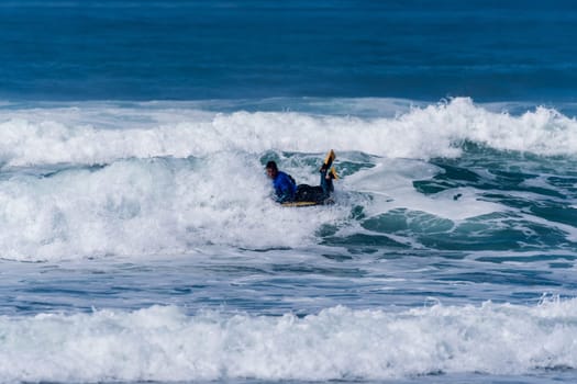 VIANA DO CASTELO, PORTUGAL - SEPTEMBER 22, 2016: Goncalo Pinheiro (POR) during  the Viana World Bodyboard Championship 2016.