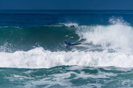VIANA DO CASTELO, PORTUGAL - SEPTEMBER 22, 2016: Goncalo Pinheiro (POR) during  the Viana World Bodyboard Championship 2016.