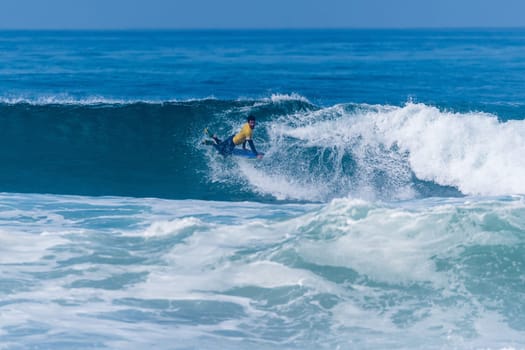 VIANA DO CASTELO, PORTUGAL - SEPTEMBER 22, 2016: Uri Valadao (BRA) during  the Viana World Bodyboard Championship 2016.