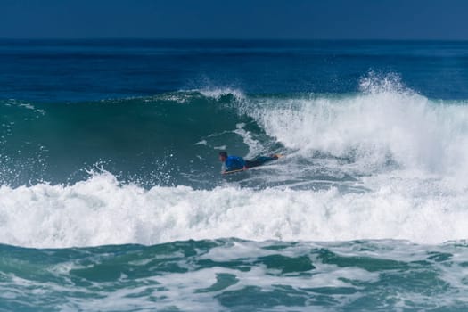 VIANA DO CASTELO, PORTUGAL - SEPTEMBER 22, 2016: Goncalo Pinheiro (POR) during  the Viana World Bodyboard Championship 2016.