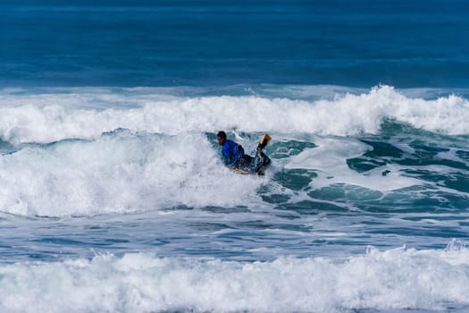 VIANA DO CASTELO, PORTUGAL - SEPTEMBER 22, 2016: Goncalo Pinheiro (POR) during  the Viana World Bodyboard Championship 2016.
